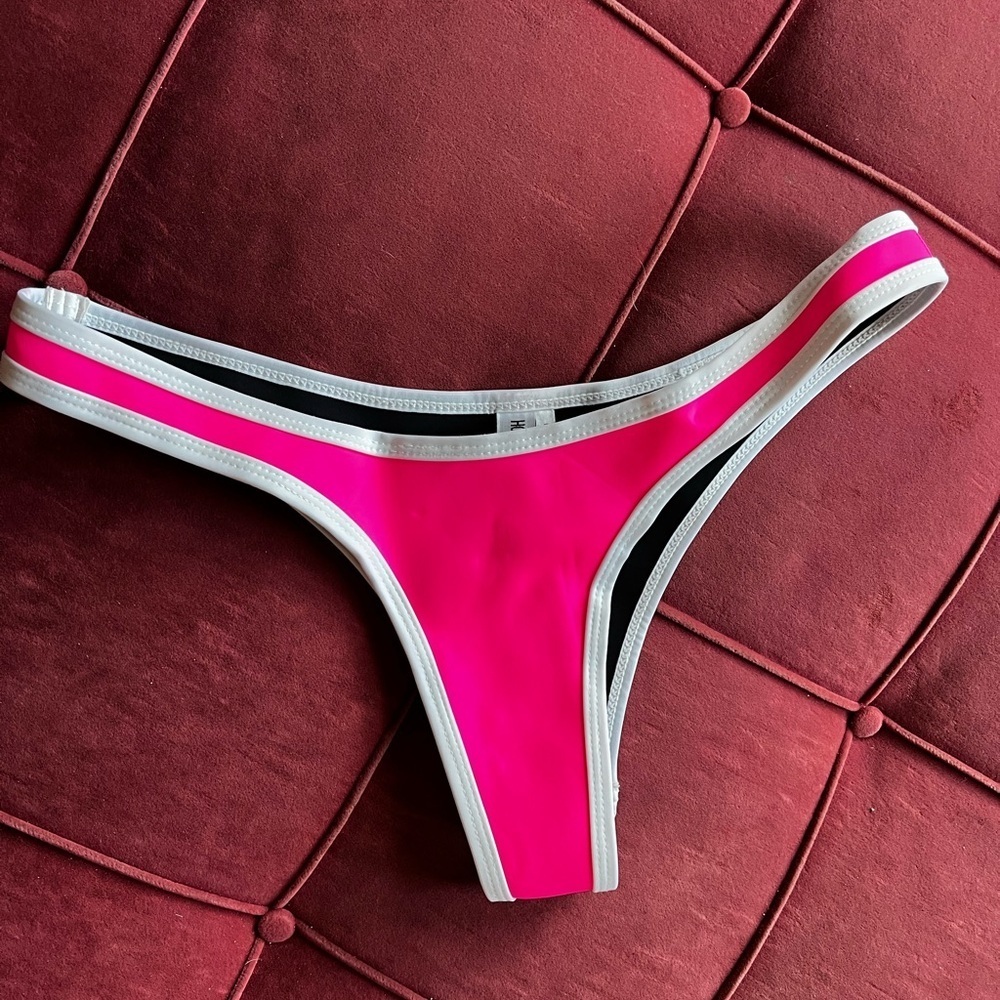 Hoaka Swimwear Neoprene Bikini Bottom Hot Pink & White Size Large — image 2 of 6